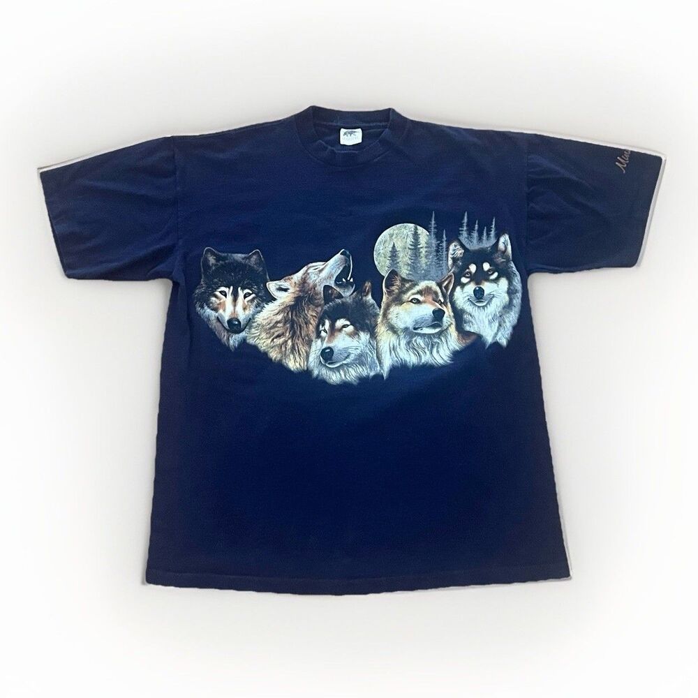 VTG 90’s Habitat 2 Sided Graphic Single Stitch Tee Wolf Pack Minnesota USA Sz L
